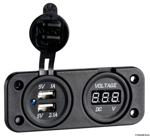 Digital voltmeter and ammeter, p. outlet 12V, USB - Artnr: 14.517.28 7