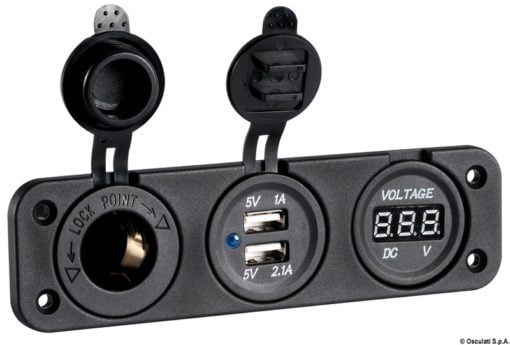 Digital voltmeter and ammeter, p. outlet 12V, USB - Artnr: 14.517.28 6