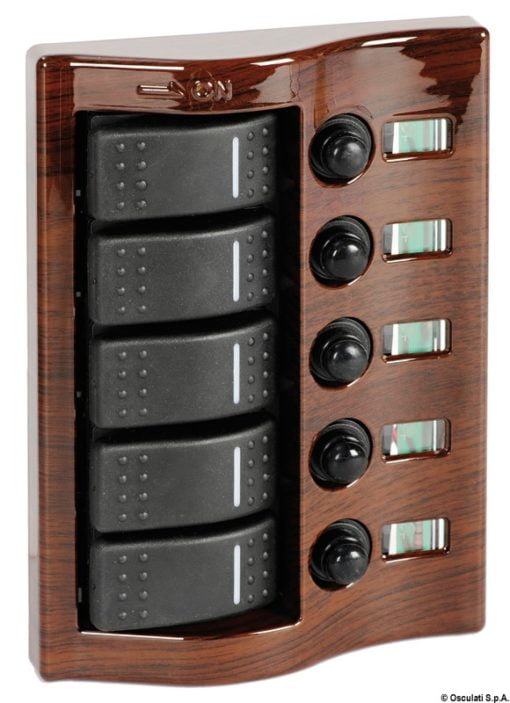 Control panel 5 flush rocker switches mahogany - Artnr: 14.844.05 3