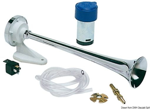 Trumpet horn w/compressor chromed ABS 12 V - Artnr: 21.451.12 3