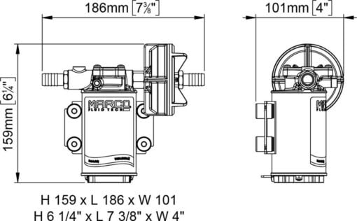 Marco UP3-PV PTFE Gear pump with check valve 15 l/min (12 Volt) - Artnr: 16400412 6