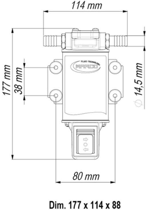 Marco UP3-R Gear pump 15 l/min with integr. reversible switch (12 Volt) - Artnr: 16400812 6